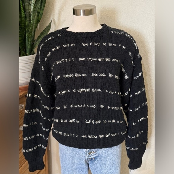 Vintage Hand-Knit‎ Sweater Black & White Textured Pullover neutral - Picture 1 of 6
